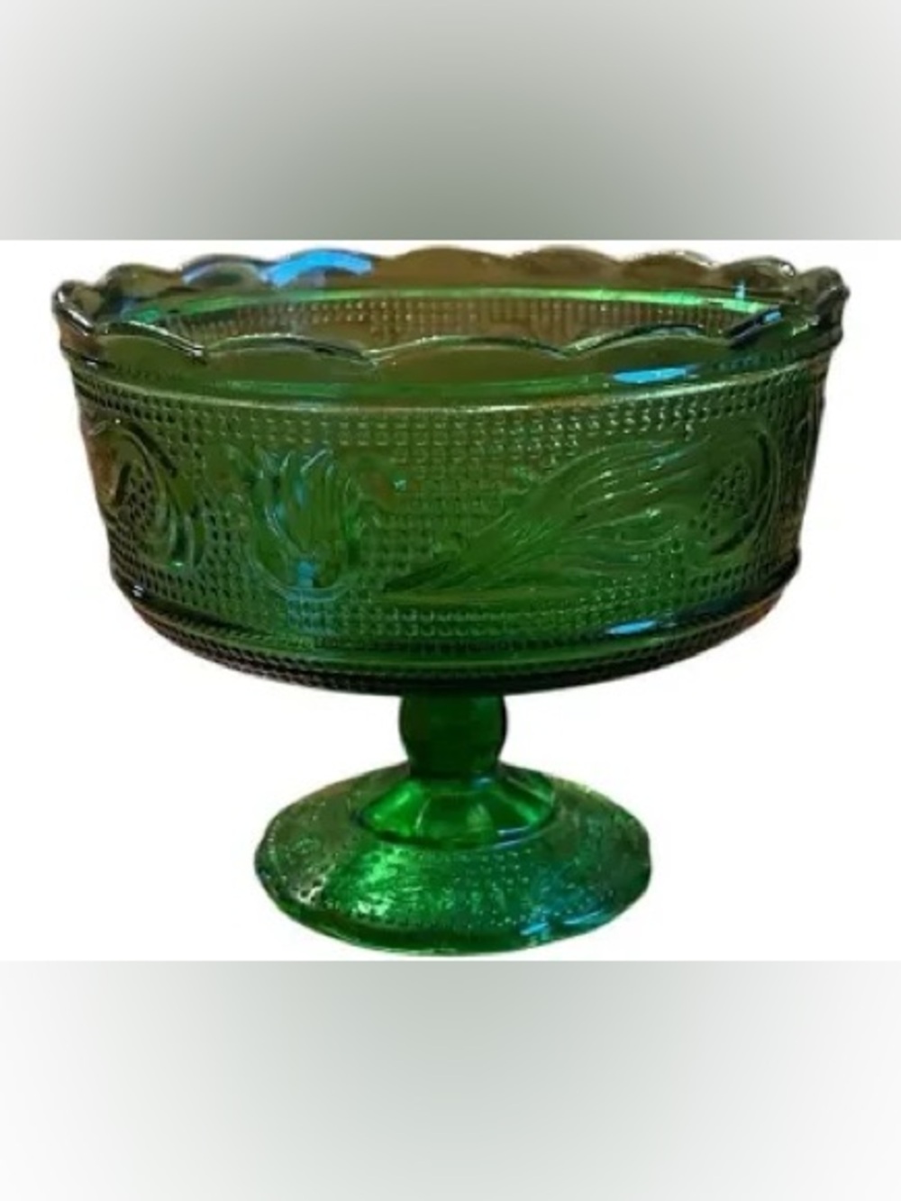 Vintage E.O. Brody Co M6000 Emerald Green Glass Pedestal Bowl